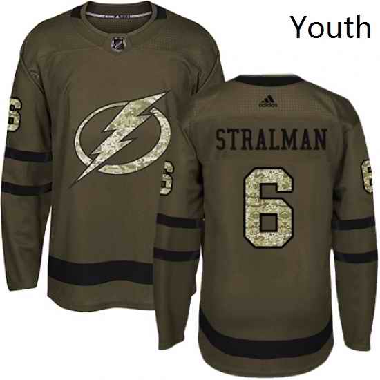Youth Adidas Tampa Bay Lightning 6 Anton Stralman Authentic Green Salute to Service NHL Jersey